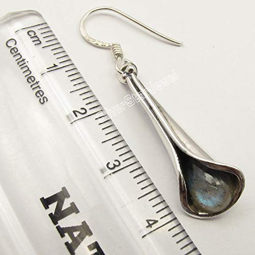 925 Sterling Silver Labradorite French Hook Earrings 1.7" Stone Gift3