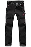 Micosuza Damen Fleece Wanderhose Winddicht Wasserdicht Softshell Outdoorhose, Schwarz, DE XS (Etikette M)