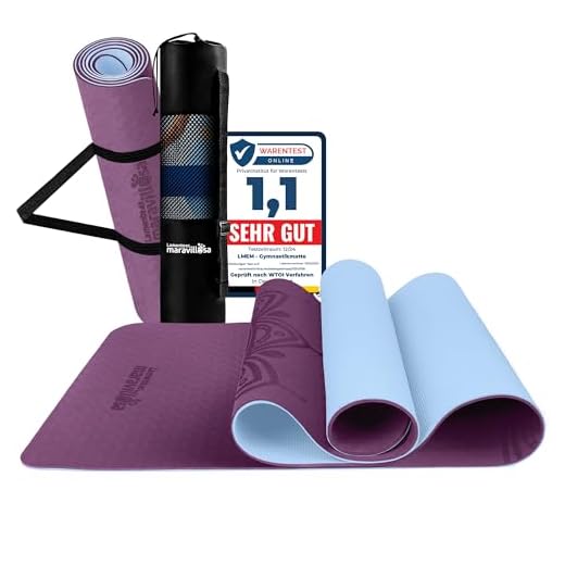 LA MENTE ES MARAVILLOSA - Gymnastikmatte, Rutschfest Yogamatte inkl. Tragegurt + Tasche + Übungs-E-Book, Gepolstert, Hautfreundliches TPE für Fitness/Pilates/Workout 183x61cm (Mandala, Lila/Hellblau)