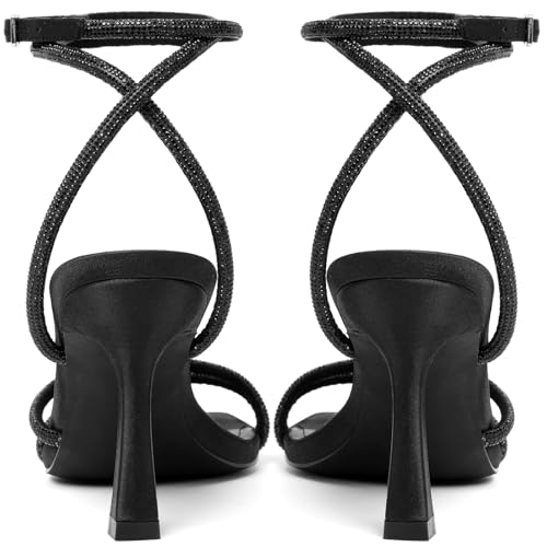 Image of Mostrin Womens Sandals Strappy Heels for Women Ankle Strap Lace Up Heels Square Open Toe Heels Tie Up Stiletto High Heeled Sandals for Prom, Party, Daily Wear