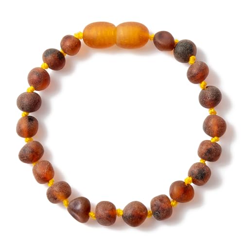 ZHAOXIA Ambre Bracelet/Cheville(Unisex)(Cognac Raw) - 16cm - 100% Plus Haute Qualite Certifie l'Ambre la Baltique Authentique Bracelet