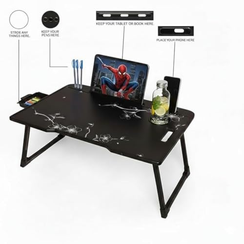 Image of Wood Multipurpose Foldable Laptop Table with Cup Holder | Table Home Study Writing Table, Foldable and Portable /Ergonomic Edges Kids & Adults (TUL-FLOWER-KUM)