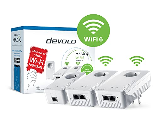 Devolo Magic 2 WiFi 6 Multiroom Kit, adattatore WiFi powerline - fino a 2.400 Mbps, punto d'accesso WiFi Mesh, 4X connessione Gigabit LAN dLAN 2.0, bianco