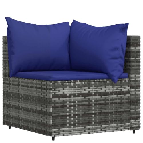 Salon de jardin en polyrotin gris modulable avec coussins de terrasse