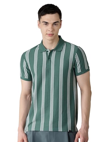 Image of Amazon Brand - Symbol Men Cotton Rich Textured Striper Polo Tshirts | Regular Fit | Half Sleeves - Available in Plus Sizes