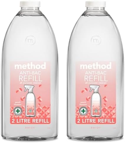 Method Antibacterial Spray Refill, All Purpose Cleaner, Powerful Formula Kills 99.9% of Bacteria, Peach Blossom Scent, 1 x 2L (Pack of 2)