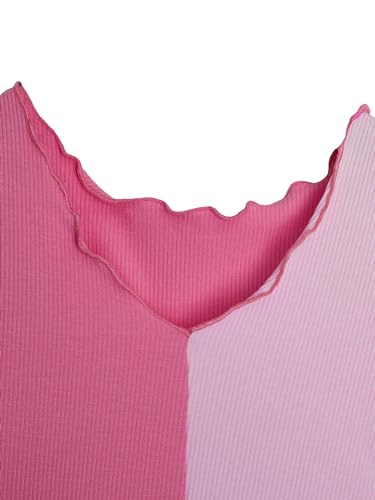 Milumia Girl's 2 Pack Color Block Ribbed Tank Tops V Neck Lettuce Trim Crop Tops Set4