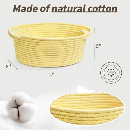 Image of Pro Goleem Small Woven Basket with Gift Bags and Ribbons Durable Baskets for Gifts Empty Small Rope Basket for Storage 12 inchX 8 inch X 5 inch Baby Toy Basket with Handles, Yellow