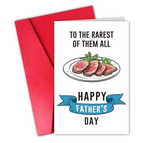 CSMOSJgreetings Steak Funny Fathers Day Card for Dad Meat Lovers, Grill Master Daddy Greeting Card from Daughter Son, to the Rarest of them All