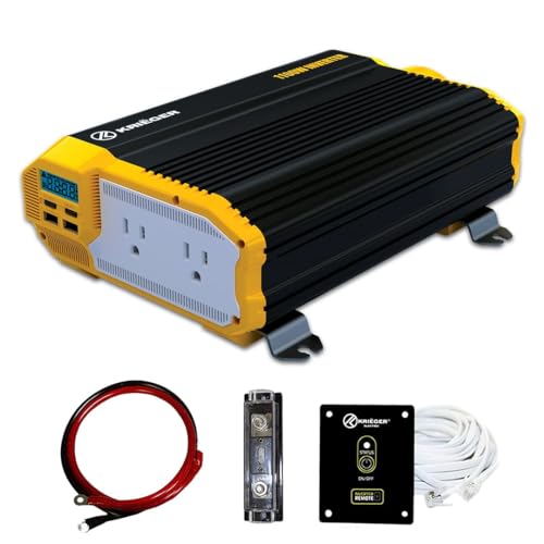 Image of Krieger Emergency Vehicle Kit - 1100 Watt 12V Car Power Inverter + 12 Volt Car Jump Starter & Portable Wireless Charger + 12V DC Air Compressor Portable Tire Inflator