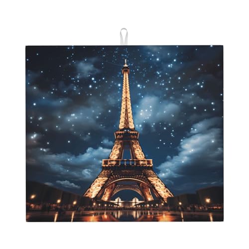 Alfombrilla de secado para cocina, diseño de Torre WZYWHJ París, hecha de esponja absorbente de agua, 45,7 x 40,6 cm