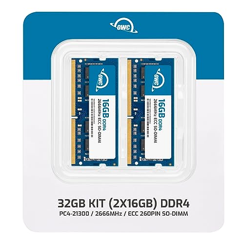 Image of OWC 32GB (2x16GB) Compatible with Synology D4ECSO-2666-16G, D4ES01-16G | DDR4 2666MHz ECC Unbuff SODIMM 2Rx8 1.2V Memory for NAS DiskStation, RackStation, FlashStation, & NVR DVA | 32GB (2x16GB) PC4-21300 DDR4 2666MHz ECC Unbuff 2Rx8 CL19 260-pin SODIMM, Also Replaces Synology D4ES01-16G