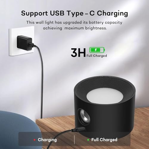 Image of Lightess Battery Operated Wall Sconce Black, Remote Control, Set of 2 | 5000mAh Rechargeable, 19 Colors Dimmable, Stick on Wall Lights for Hallway, Bedroom, Living Room