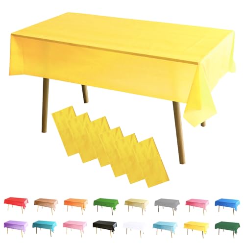 MOMAHUA 6 Packs Jaune Nappes,137x274cm PEVE Nappe de Table Rectangulaire,Nappes Imperméables pour Fête...