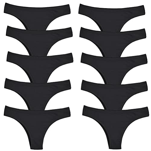 Kissecret Culotte Brésilienne en Coton pour Femme Confort Sport Taille Basse Brazilian Slips (L, Noir-Lot de 10) Cover