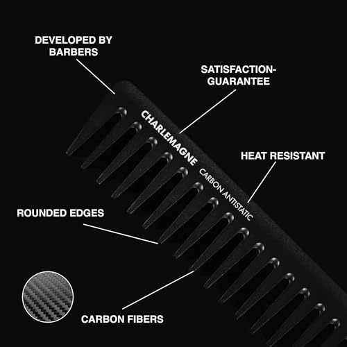 Charlemagne 632 Men'S Styling Comb - Shatterproof Premium Carbon Comb For Hair & Beard - 19 Cm Coarse Teeth thumb #1