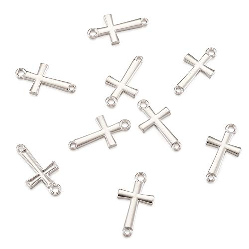 FASHEWELRY 20Pcs Tibetan Silver Cross Charm Links Double Loops Metal