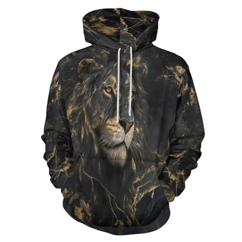 Sweat à capuche homme imprimé lion marbre fissuré hoodie oversize vetement noir