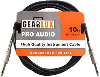 Gearlux Instrument Cable/Guitar Cable, 1/4 Inch, Straight to Straight, Black, 10 Feet - Single Pack