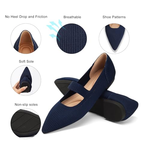 Image of Flats for Women Pointed Toe Knit Foldable Ballet Flat Shoes | Stretch knit upper,built-in arch support,cushioned insole,foldable lightweight design,non-slip sole,office and casual wear