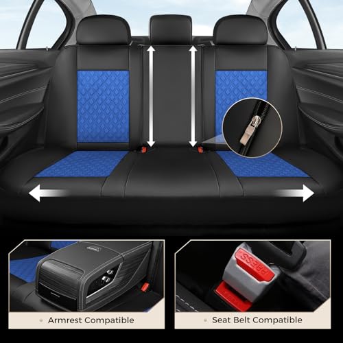 Image of Coverado Seat Covers Full Set, Luxury Diamond Leather Car Seat Cover with Carbon Fiber Textured Design, Waterproof Car Seat Protector, Black&Blue Front and Rear Seat Covers Universal Fit Most Cars