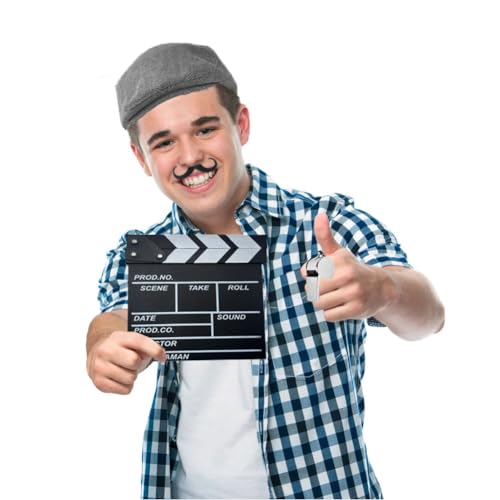 SHDIEHJFMLDH Lot de 5 accessoires de costume de réalisation, rabat de film, avec chapeau de béret, nœud papillon 20 x 20 cm, barbe, sifflet pour film de réalisation, accessoires de shoot, carnaval, – vue 6