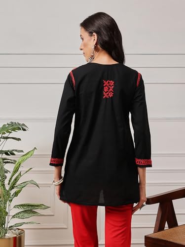 Image of Ada Hand Embroidered Lucknowi Chikankari Cotton Top for Women A100131 | Lucknowi Short Kurta Kurti Tunic Casual Wear Ethnic Wear Chikan Work Straight handcrafted top Kurti for Office