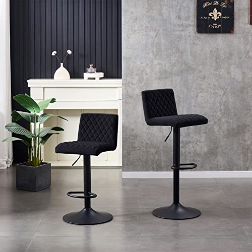 JaHECOME Lot 2 Tabourets de Bar avec Dossier,Hauteur Réglable Chaises de Bar,Noir Tabourets de Bar Siège en Velours avec Repose-Pieds,360° Rotation pour Bistrots,Bar,Bureau
