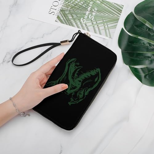 Dinosaur Head Leather Wallet Fashion Bifold Purse Long Pouch with Wrist Strap for Men Women3
