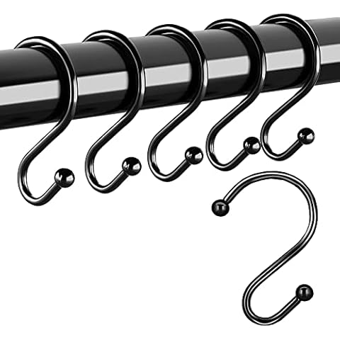 EleCharm Black Decorative Shower Curtain Hooks 5mm Metal Wire 12PCS S Hooks Shower Curtain Hangers for Bathroom,Clothing,Towels, Kitchen Utensils,Plants Cover