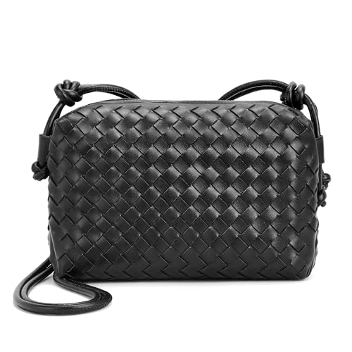 hedexe Woven Crossbody Bag for Women: Handmade Vegan Leather Purse - Quiet Luxury Minimalist for Casual Travel Daily (Black)