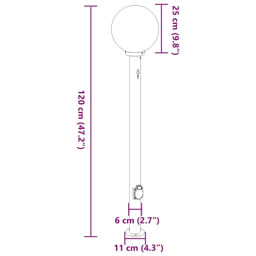 Lámpara de bolardo de acero inoxidable de 120 cm, color negro, con detector de movimiento PIR y enchufe integrado, protección IP44 para jardín, terraza, iluminación de camino, pantalla