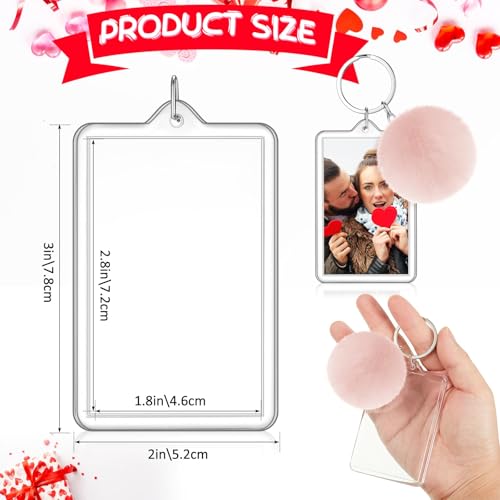 Image of Henoyso 6 Pack Acrylic Photo Keychains with Colorful Pom Poms, 2 x 3 Inch | Double Sided Acrylic Photo Keychains, Easy DIY for Back to School Students Gifts, Classroom Rewards,, Graduation Keepsakes