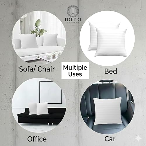 Image of Square White Striped Cushion, 5-Pack Breathable Cotton Cover Pillow for Sofa, Machine Washable Moisture Wicking Bedding, Mite Resistant Soft Decorative Throw for Home, 40x40x15 cm