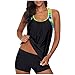 CixNy Camiseta de tirantes para hombre, pack negro y mujer, traje de baño acolchado, traje de baño con diseño de patchwork, traje de baño tankini y reloj resistente al agua, amarillo, S