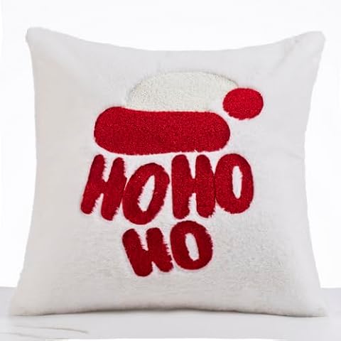 YINNAZI 2 Plush Soft Faux Fur Christmas Home Decoration Warm Plush Christmas hat Letter Pattern Embroidered Green Pillow Cover (White) Cover