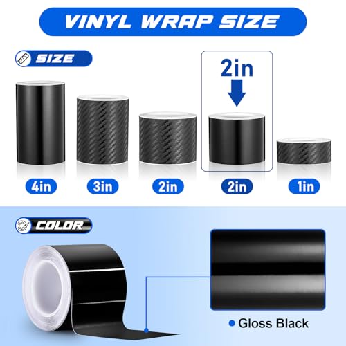 Image of Spurtar Gloss Black Vinyl Wrap 2 Inch x 20ft Satin Black Vinyl Car Tape Adhesive Chrome Delete Automotive Tape for Vehicle Exterior Accessories DIY Car Wrapping Paper Vehicle Door Edge Sticker