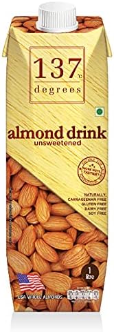 137 Degrees Almond Drink Unsweetened, Non Dairy, Vegan, Lactose & Gluten Free, 1000 ml, Pack of 6
