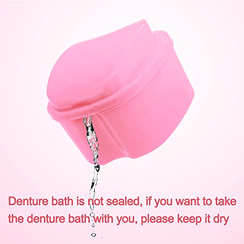 Keedolla Denture Cleaning Case Orthodontic Dental Retainer Container,Denture Holder Case Retainer Soaking Cups for Travel, Camping, Office - Pink