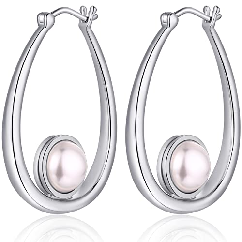 Boucles D'Oreille Perle Blanche 10mm,Boucle Doreille Perle De Culture Bijoux Femme Argent,Créoles Bijoux,