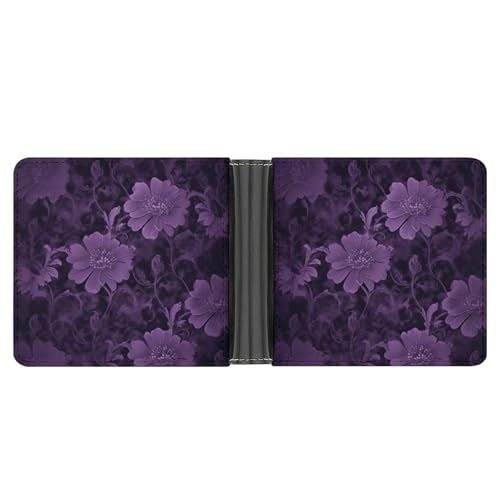 Portefeuille violet pince à billets en cuir à deux volets pour homme
