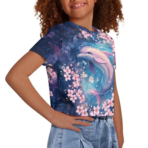 Image of Girls Crop Tops Cute Short Sleeve Shirts Fashion Tees for Kids Casual Crewneck Blouses Size 8-16 Years