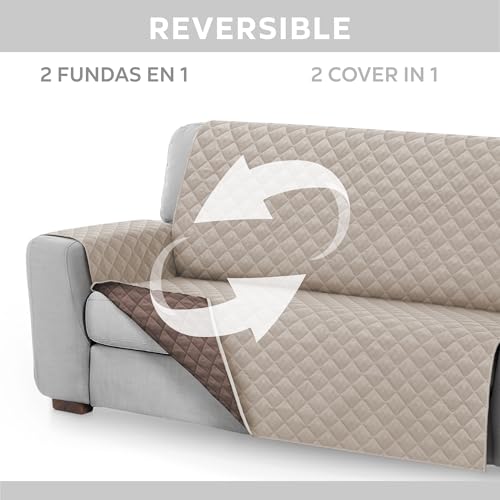 Textilhome Sofa Überzug MALU, Sofabezug 3-Sitzer (160 cm), Couch Überzug Gepolstert & Wende, Sofaschoner SofaÜberwurf Schutzdecke, Universell, Haustierfreundlich, Farbe Beige