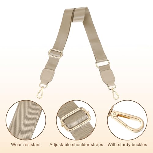 Image of uxcell Wide Shoulder Strap, 3.8cm Adjustable Purse Strap Replacement Crossbody Strap for Shoulder Bag Handbag, Khaki, Gold Square Mouth Buckle