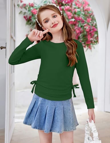 Image of Arshiner Girls Long Sleeve Shirts Ruched Knot Side Tunic Blouse Tee Tops