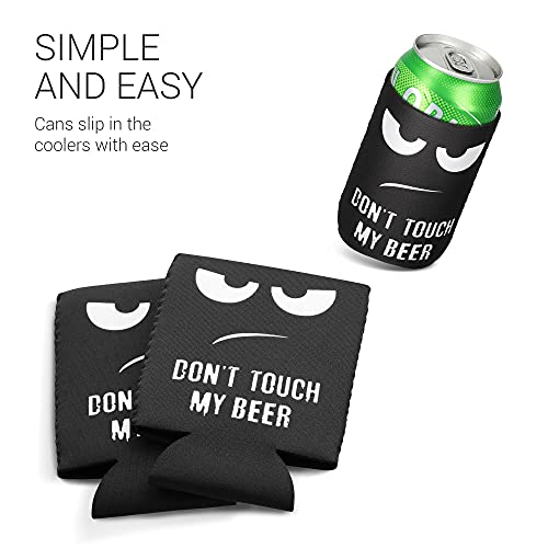 kwmobile Set of 2 Neoprene Can Coolers Compatible with 330ml / 355ml Can - Don't Touch My Beer White/Black - Image 4
