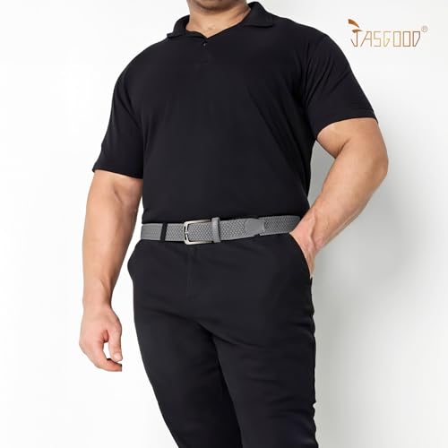 Image of JASGOOD Men Elastic Braided Woven Belt Casual Canvas Woven Stretch Golf Belt for Men Women Jeans Suits Pants