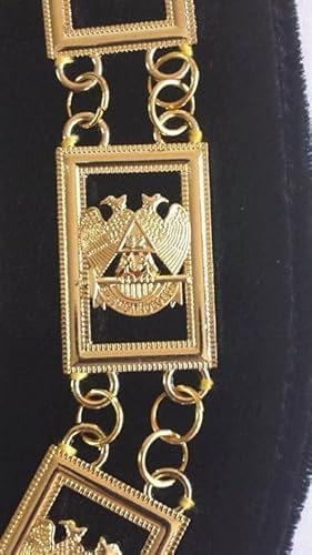 Masonic Realia 32nd Degree - Wings Down Scottish Rite Chain Collar - Gold on Black