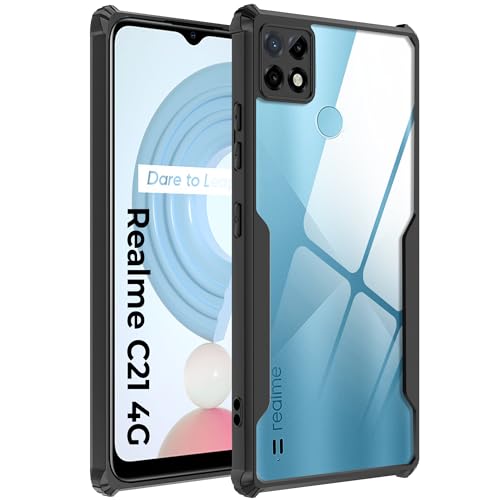 Image of A rtistque Clear Hard Transparent Acrylic Armor Back Cover Case for Realme C21 | Shockproof TPU Edge Protection | Slim Protective Design | Realme C21 Back Cover - Black
