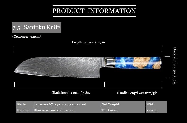 Miniatura 3 de Cuchillo de corte de carne de chef de 7 pulgadas Santoku hecho a mano de Damasco cuchillo cuchillo cuchillo Herramientas de chef VG10 con mango de